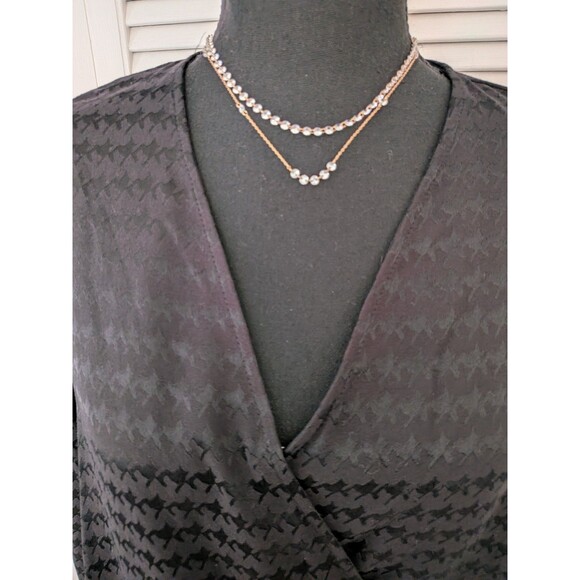 Nine West Blouse Women's XL Black Shimmer Houndstooth Holiday Wrap Top Shirt NEW - Picture 2 of 11